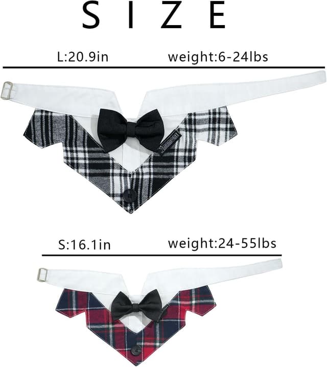 Detalle de MAMORE Dog Bandana Collar (Plaid Adjustable, Washable) – Black & White, Small