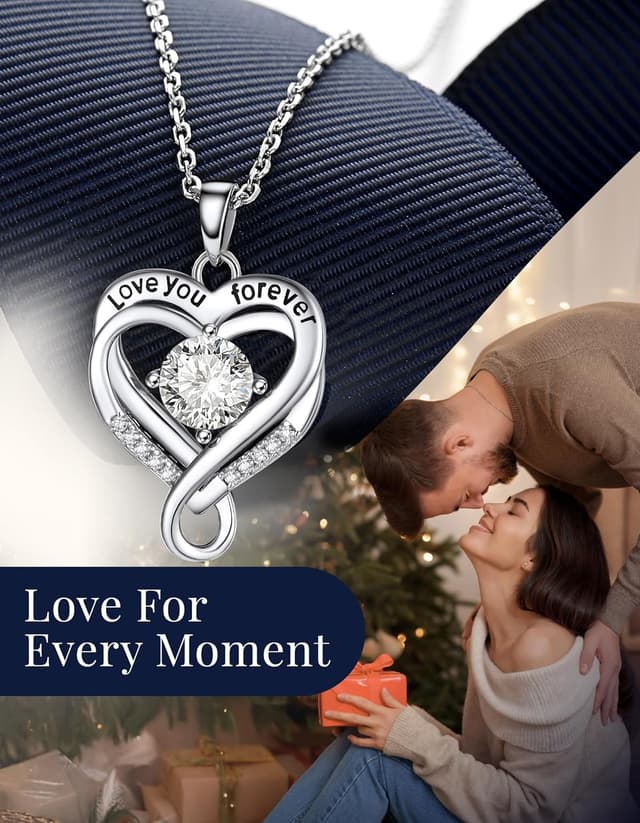 Detalle 2 de MomentWish Unendlichkeitszeichen Kette mit Doppelherz – Moissanit Halskette in Silber 925, 1 Karat