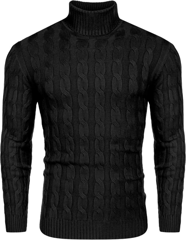 Detalle de COOFANDY Pull homme col en maille roulée manches longues en tricot torsadé