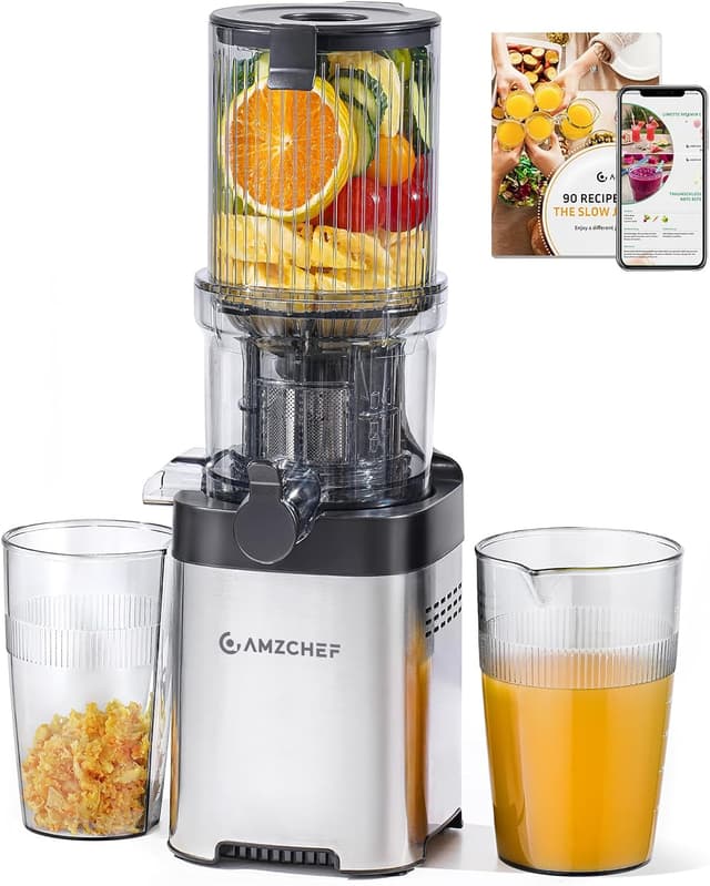 Detalle de AMZCHEF Cold Press Slow Masticating Juicer (126mm feed chute) – stainless steel professional style