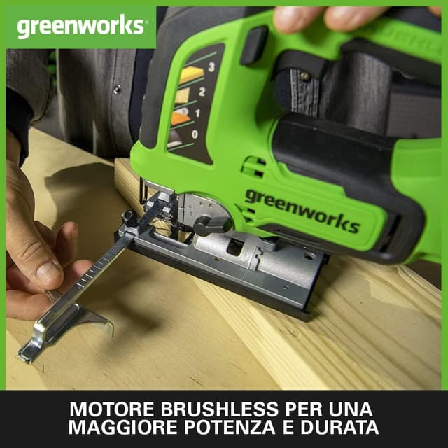 Detalle de Greenworks GD24JS seghetto alternativo a batteria 24V (senza batteria e caricabatterie), base regolabile fino a 45°