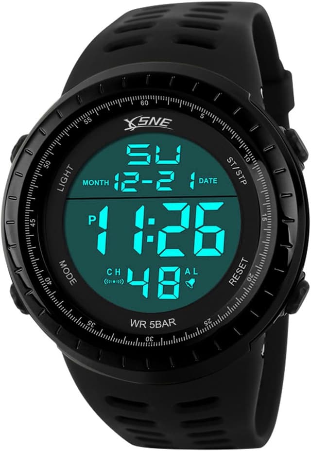 Detalle de SNE Men’s Digital Big Face Waterproof Electronic LED Sport Wrist Watch (Black) SK1167