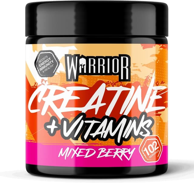 Detalle de Warrior Creatine Monohydrate + Vitamine (360 g, 80 Portionen) – mikronisiertes Kreatin & Multivitamin-Blend, vegan, Mixed Berry
