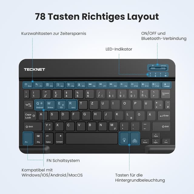 Thumbnail 5 de TECKNET Deutsche Bluetooth Tastatur