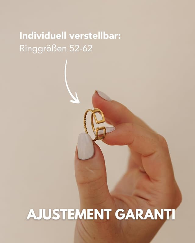 Detalle de GD GOOD.designs EST. 2015 Bague pour femme ajustable en acier inoxydable, double anneau ouvert argent & or rose