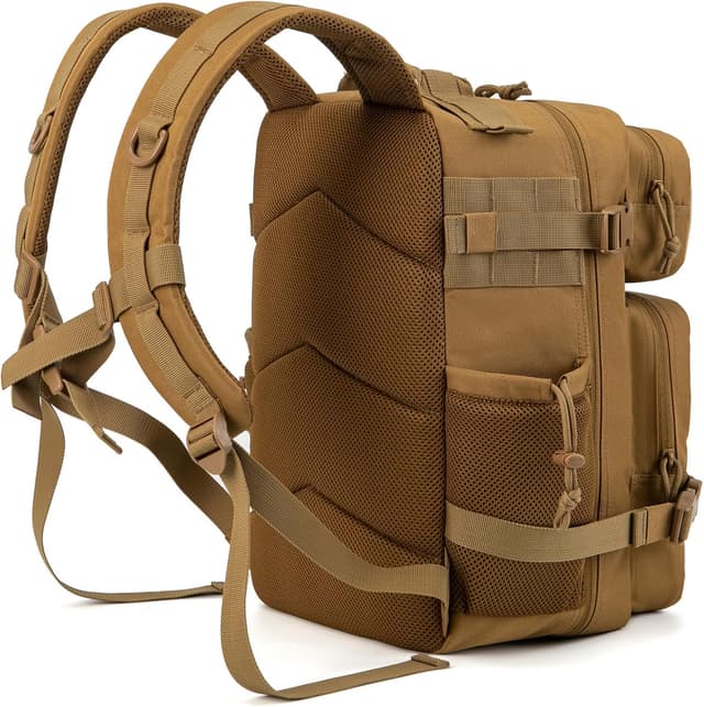 Detalle de QT&QY taktischer Militär-Rucksack für Herren (25 l) mit MOLLE, wasserdichtem 900D-Polyester und flachem 180°-Öffnen