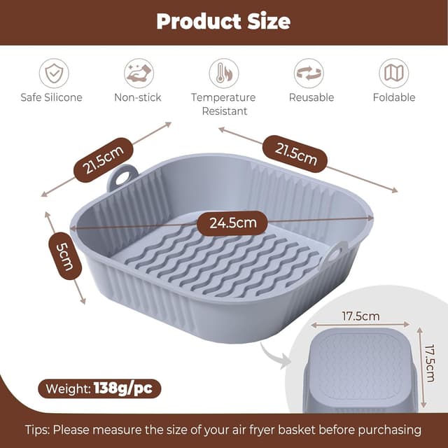 Detalle de Diboniur Teglia per friggitrice ad aria 5-8L con 2 tappetini in silicone (nero e grigio), per airfryer, microonde e forno