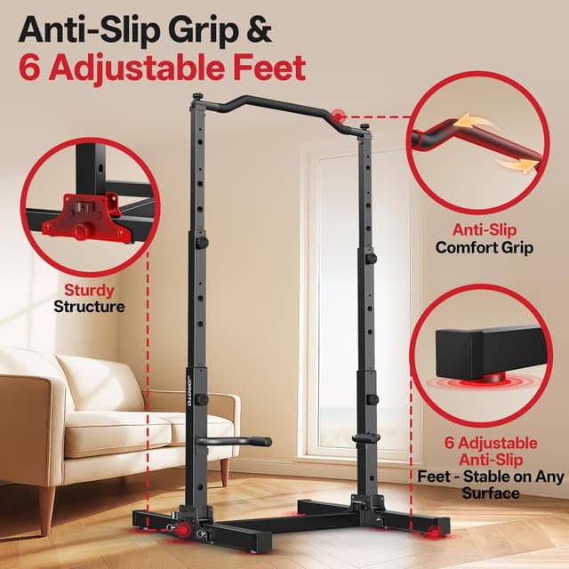 Detalle 2 de JOROTO Foldable Power Tower Pull Up Bar Station – Height Adjustable 5-in-1 Dip Workout Stand (172kg capacity)