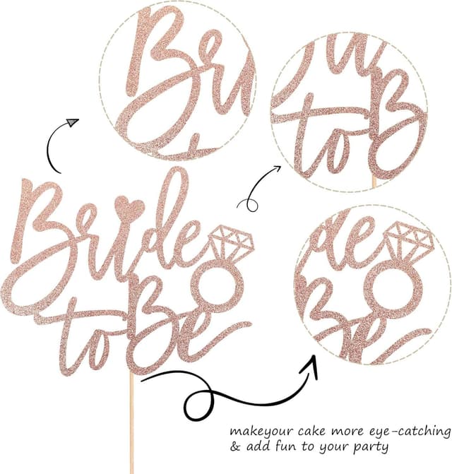 Detalle de Bride to Be Kuchen Deko Glitzer Ring Cake Topper (1 Stück) für Bachelorette, Brautparty & Hochzeitsthema – Rosegold