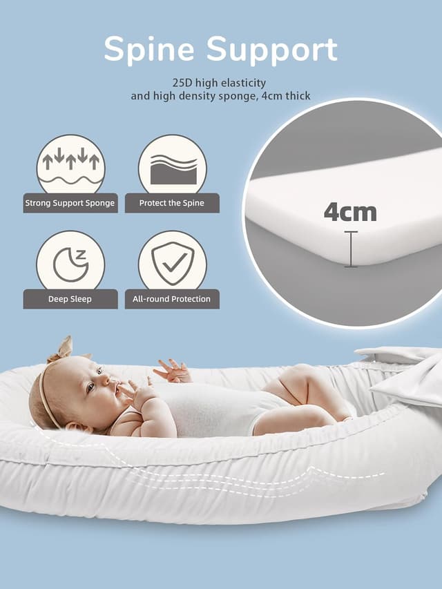 Detalle de EAQ Baby Nest Pod for Newborn (0–12 Months) – Soft, breathable travel & sleep pod in White