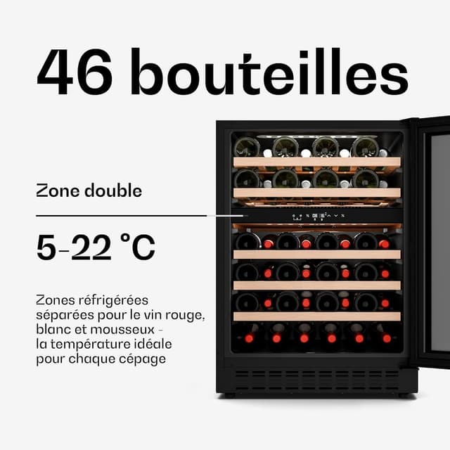 Detalle de Klarstein Velaire Cave à Vin 2 Zones 46 bouteilles encastrable ou pose libre