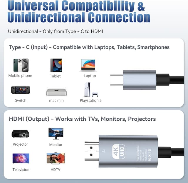 Thumbnail 6 de AEAOA Câble USB C vers HDMI 4K 60 Hz 2 m