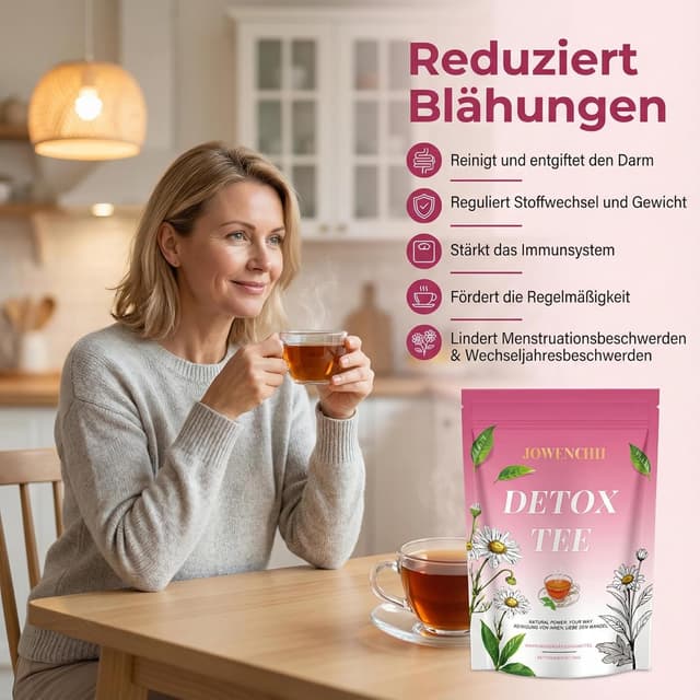 Detalle de 56 Tage Detox Tee zum Abnehmen – Fatburner Tee mit Grüntee, Oolong & Löwenzahn (vegan)