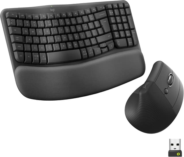 Detalle de Logitech Wave Keys & Lift Vertical Mouse ergonomic bundle (Graphite) — wireless keyboard + vertical wireless mouse