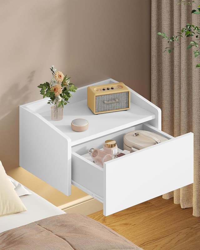 Thumbnail 6 de Hzuaneri NS52203XEU – Lot de 2 tables de chevet suspendues avec LED, 1 tiroir, 30 x 40 x 22,5 cm (blanc)