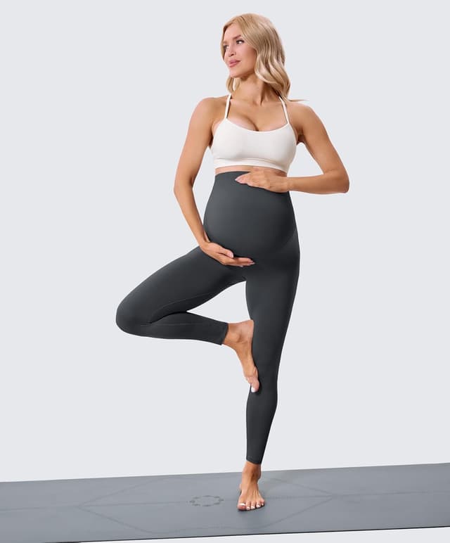 Detalle de VALANDY Creamlush 2 Pack Women’s Maternity Leggings (Over-the-belly) for Workout, Yoga & Everyday Wear