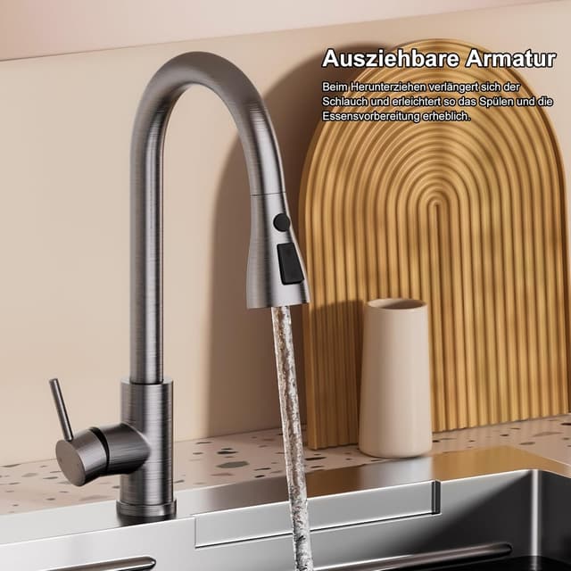 Detalle de WLTEDRGO ausziehbare Küchenarmatur mit Brausekopf, 3 Strahlarten und 360° Schwenkung