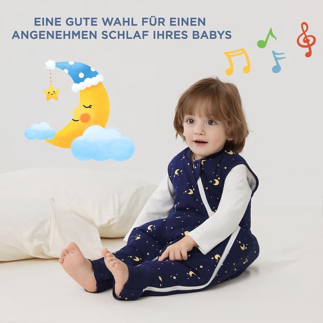Detalle 2 de Duomiaomiao Baby Schlafsack mit Füßen 2,5 TOG aus 100% Baumwolle (85 cm) – Winterschlafsack für Mädchen mit Cartoon-Mond & Sternen