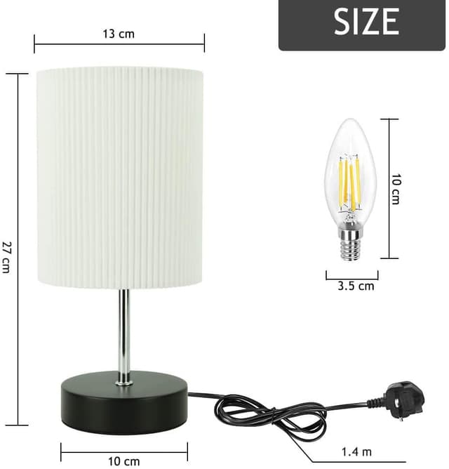 Detalle de HSLighting bedside lamp with touch control, 3-way dimmable LED bulb (E14) and metal base, black