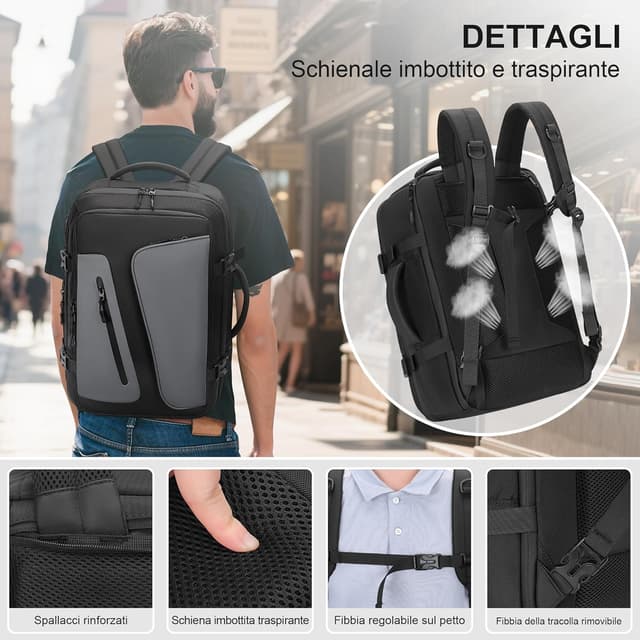 Detalle de Hafmall Baggage Cabine 45x30x20 pour Easyjet : sac à dos cabine 30 L noir et gris