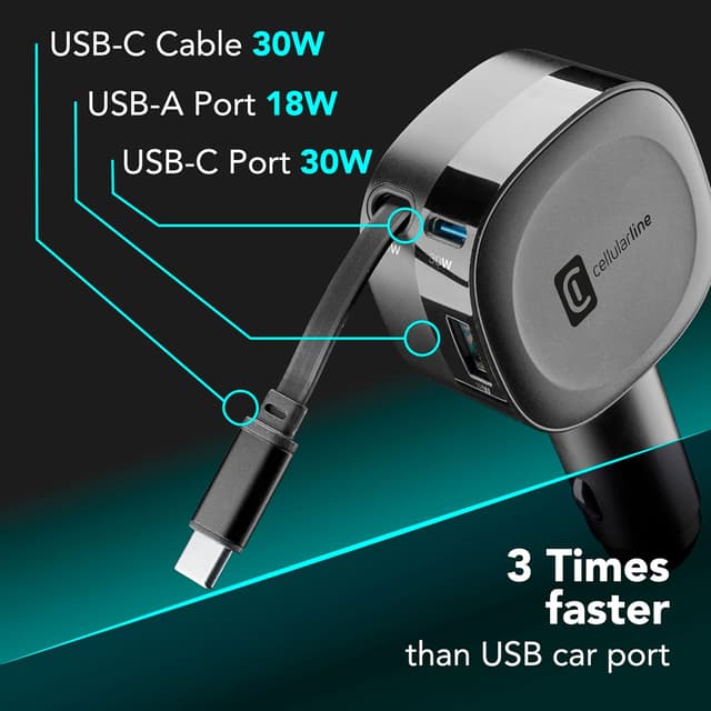 Thumbnail 2 de cellularline Caricatore Auto Retrattile 60W