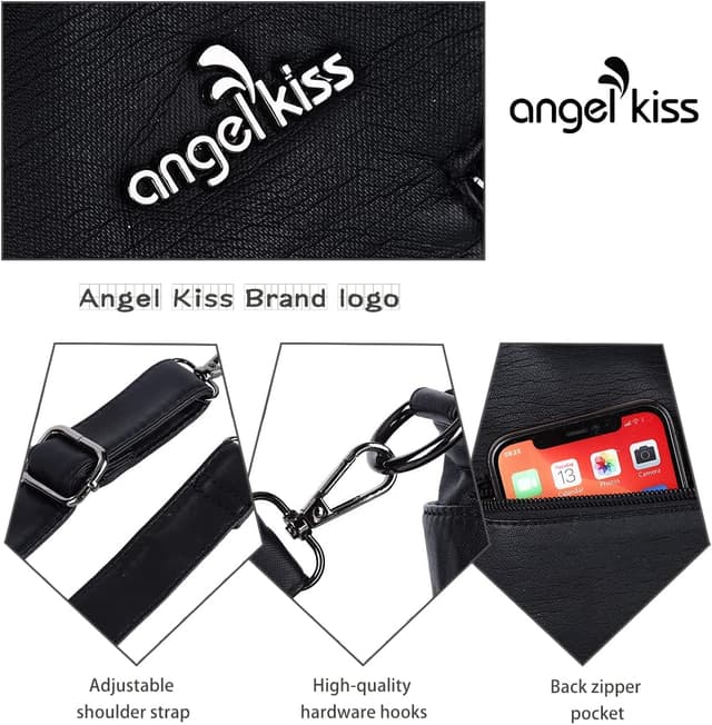 Detalle 2 de Angel Kiss 5739-1 Femme noir en cuir PU lavé – sac à bandoulière taille unique