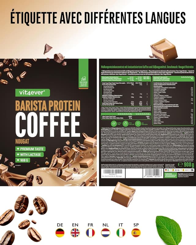 Detalle de Vit4ever Barista Protein Coffee Nougat (908 g) — café protéiné crémeux jusqu’à 20 g de protéines
