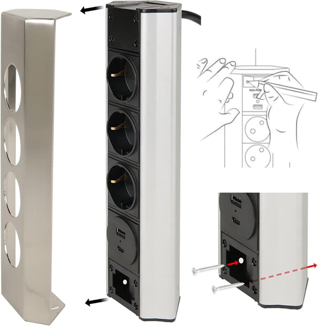 Detalle 2 de Electraline 62514 Regleta Angular cocina 3 Schuko 2 USB