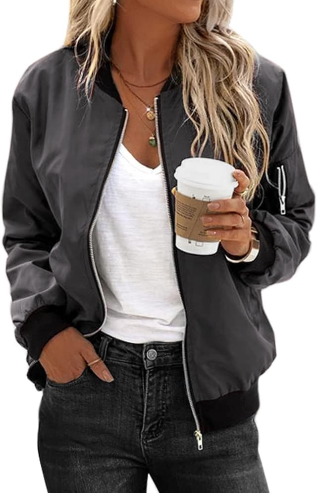 Detalle de Zeagoo Giacca Bomber Donna corta slim con zip e maniche lunghe