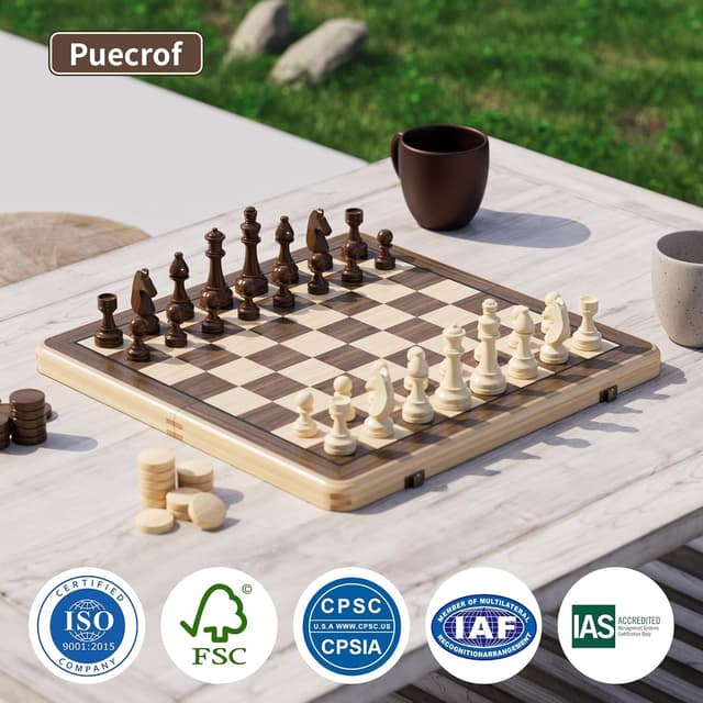 Thumbnail 6 de 38 cm Holz Klapp-Schach- und Dame-Set