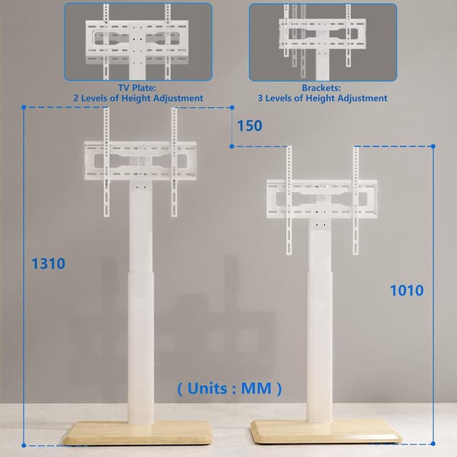 Thumbnail 6 de 5Rcom Rollbarer TV-Ständer mit verdeckten Rollen, schwenkbar & höhenverstellbar (24–55 Zoll, bis 30 kg, VESA max. 400×400) – weiß