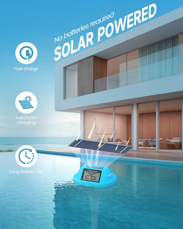 Detalle de PoolPrime Pool Thermometer mit Doppelbildschirm – schwimmendes IPX7 Poolthermometer (blau)