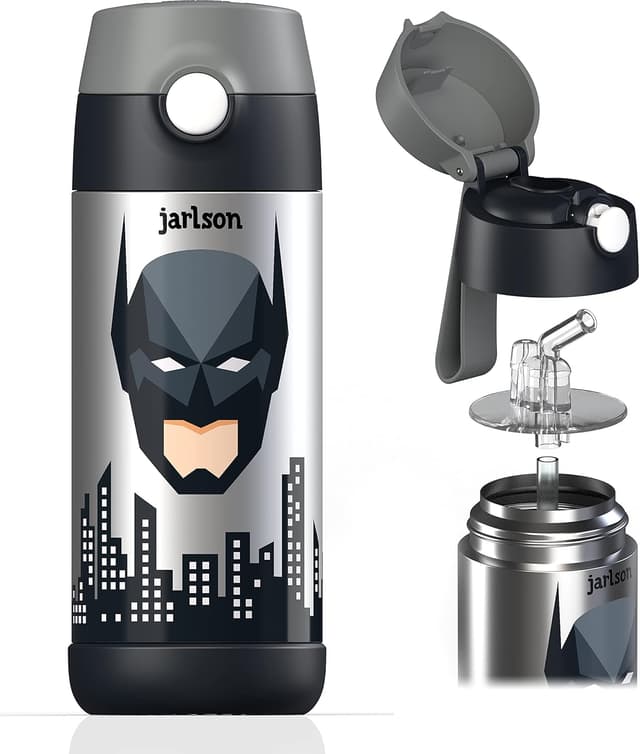 Detalle de JARLSON® Kinder-Trinkflasche Charli aus Edelstahl (350 ml) mit Strohhalm – auslaufsicher & Thermosflasche