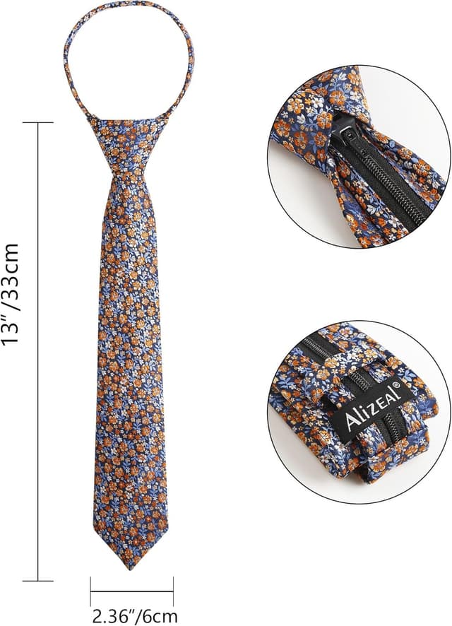 Detalle de Alizeal Boys 7cm Floral Pre-Tied Necktie (13-inch length) – Elastic adjustable for graduation, school and weddings