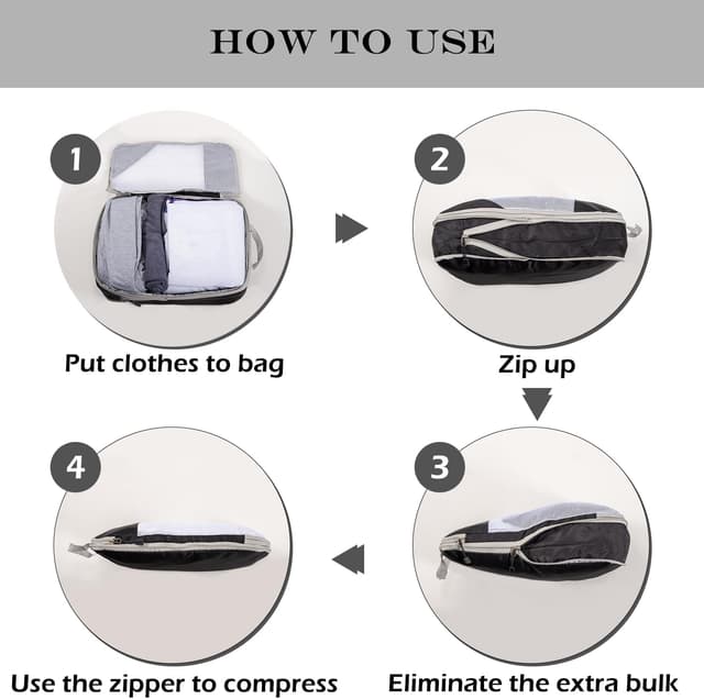 Detalle de Organisateur de valise en nylon imperméable (3 pièces) avec cubes de rangement et sacs de compression de voyage, noir