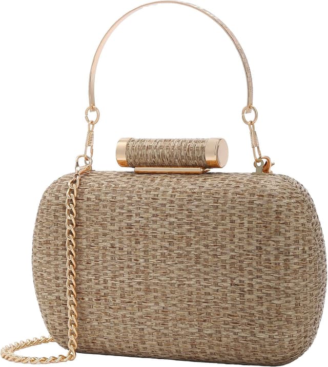 Detalle de Cckuu Women’s Raffia Straw Clutch Bag – hand-woven wicker evening purse for summer weddings and beach days