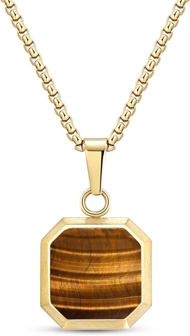 Detalle de TUNGSTORY Edelstahl vergoldete Halskette mit schwarzem Onyx (45 + 6 cm) – minimalistisch, Unisex