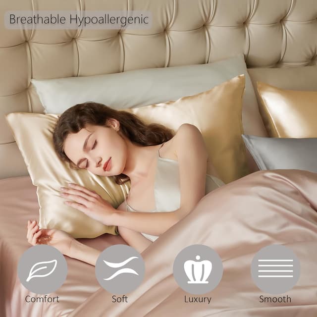 Thumbnail 2 de townssilk Townssilk Kissenbezug aus 100% Maulbeerseide (19 mm) Gold, 50 x 90 cm