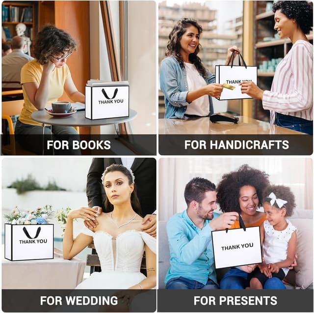 Detalle 2 de EUSOAR Medium Gift Bags (10 Pack) – 230GSM Thick White Paper Bags with Fabric Handles