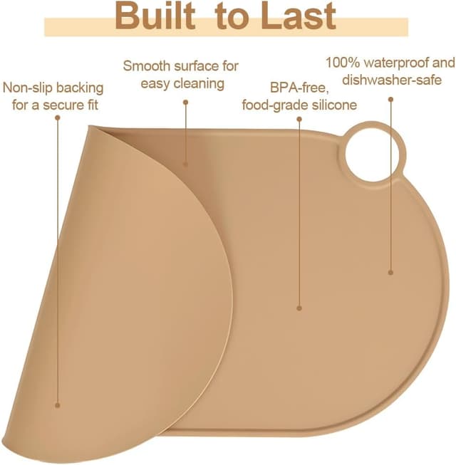 Detalle 2 de Tapis de gamelle Adiwo antidérapant en silicone (50×25 cm) pour chien et chat, brun boue