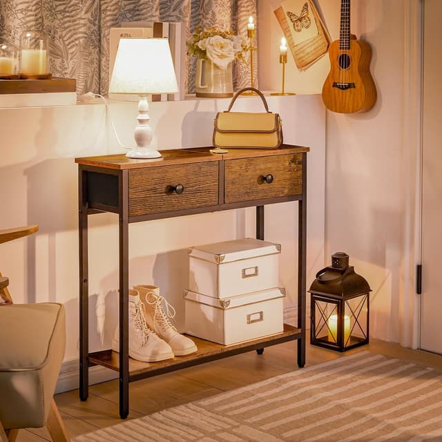 Detalle 2 de HOOBRO Consolle Ingresso con 2 Cassetti in Tessuto EBF71XG01, 75 x 24 x 75 cm per corridoio e soggiorno