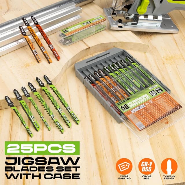 Thumbnail 6 de EZUVITA 25-Piece T‑Shank Jigsaw Blade Set with Storage Case for Wood, Plastic and Metal