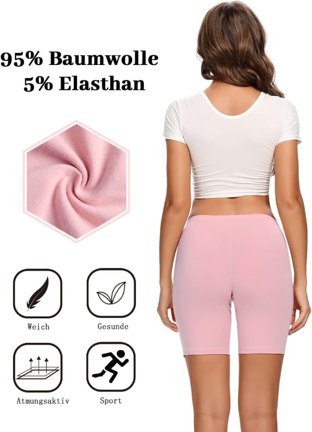 Detalle de Molasus Women’s Cotton Boxer Shorts (8” Inseam) Anti-Chafing Bike Shorts — Regular & Plus Size