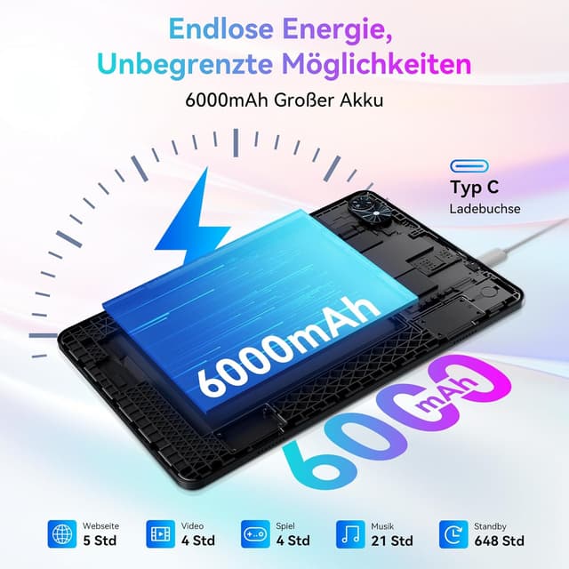 Detalle de TABWEE T80 Android Tablet (10 Zoll) mit 12GB RAM, 128GB Speicher, 5G WLAN und Widevine L1 – Android 15