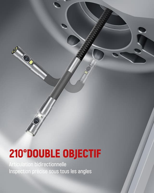 Detalle de KAIWEETS caméra endoscopique articulée double objectif 210° avec éclairage et écran IPS 1080P