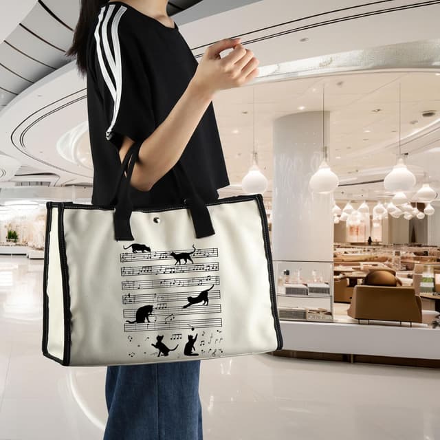 Detalle 2 de Generic music note tote bag with cat design (musician and cat lover gift)