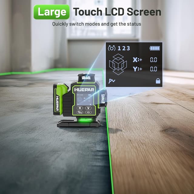 Detalle de Livella Laser Autolivellante 16 linee Huepar con ricevitore, Bluetooth e telecomando (verde, 360°)