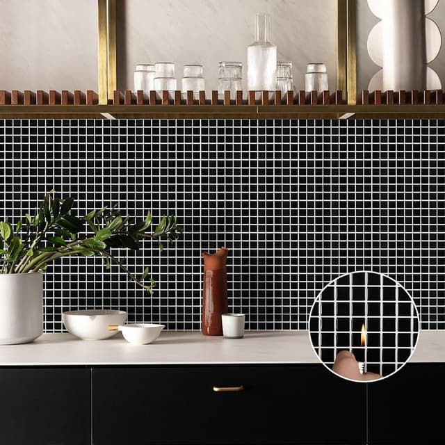Detalle de Hode crédence adhésive noire effet mosaïque PVC imperméable (4 pièces, 23,6 x 23,6 cm)