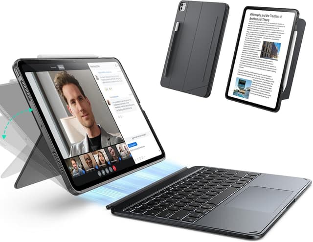 Detalle de ESR Hülle mit Tastatur für iPad Pro 13" (M5/M4) 2025/2024 – magnetische abnehmbare Tastatur, beleuchtet, Dunkelgrau