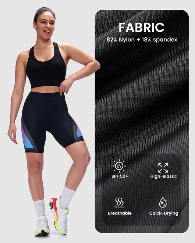 Detalle 2 de Sportneer Radlerhose Damen gepolstert – schnelltrocknend mit Sitzpolster 4D und reflektierenden Streifen